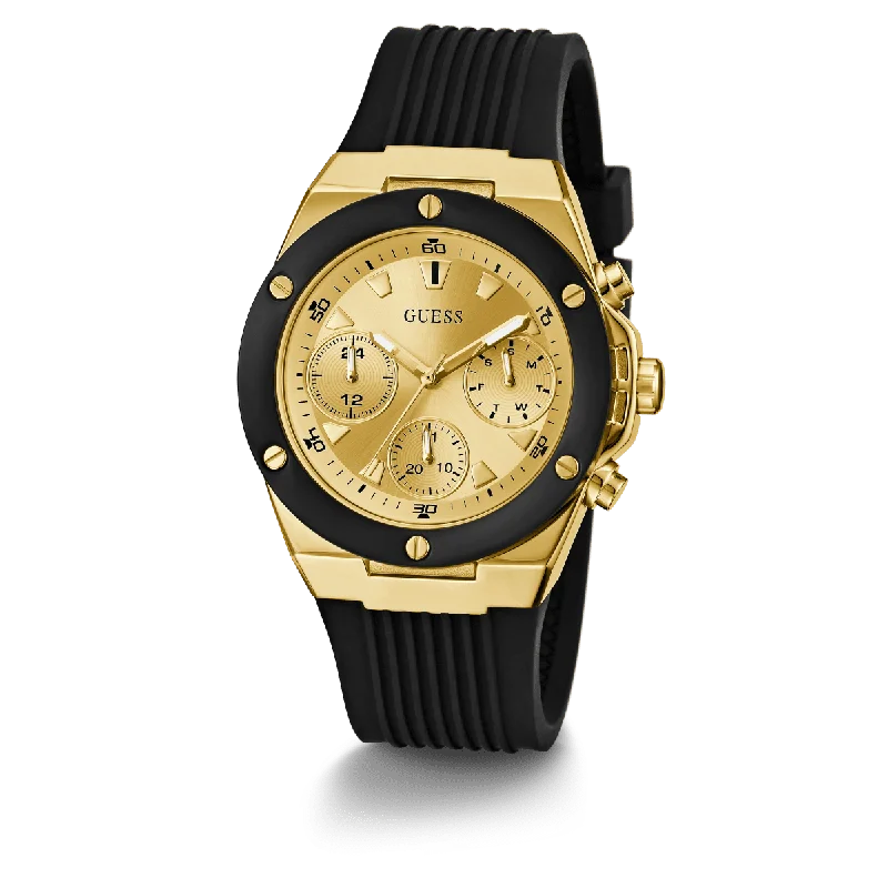 GUESS Ladies Black Gold Tone Multi-Function Watch