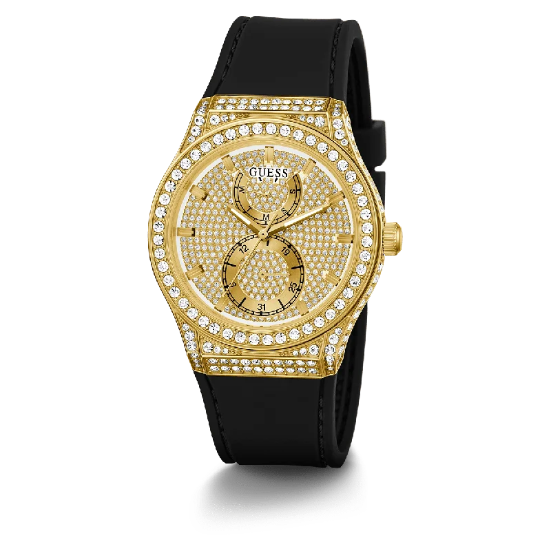 GUESS Ladies Black Gold Tone Multi-Function Watch