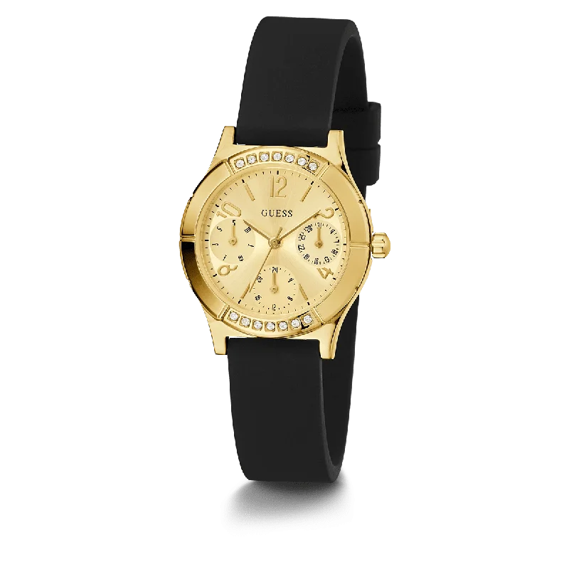 GUESS Ladies Black Gold Tone Multi-Function Watch