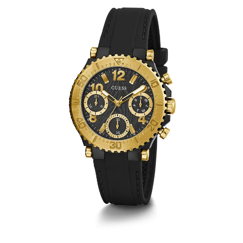 GUESS Ladies Black Gold Tone Multi-Function Watch