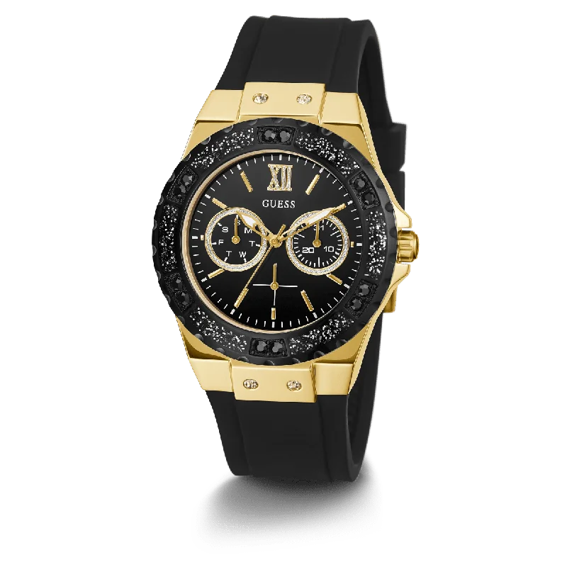 GUESS Ladies Black Gold Tone Multi-Function Watch