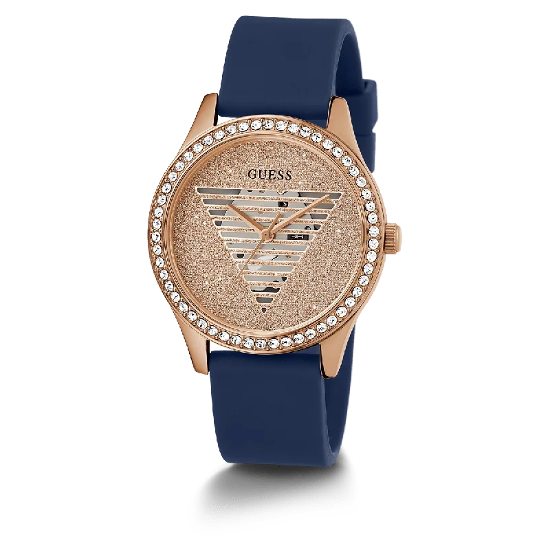 GUESS Ladies Blue Rose Gold Tone Analog Watch