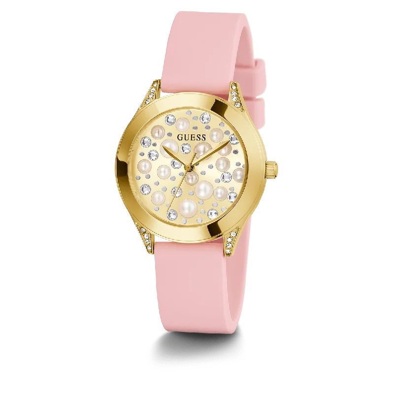 GUESS Ladies Pink Gold Tone Analog Watch