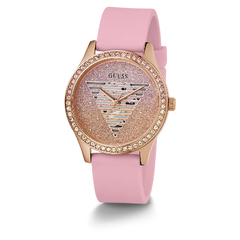 GUESS Ladies Pink Rose Gold Tone Analog Watch