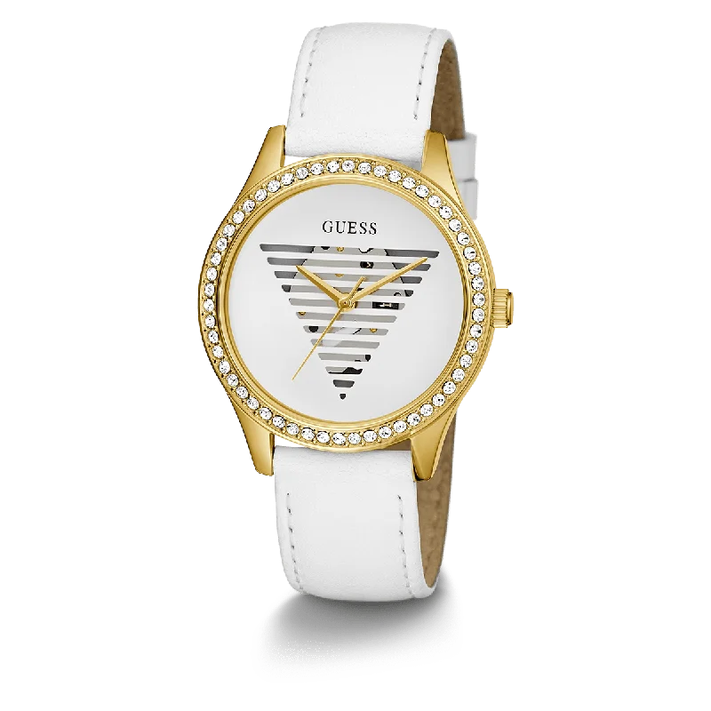 GUESS Ladies White Gold Tone Analog Watch