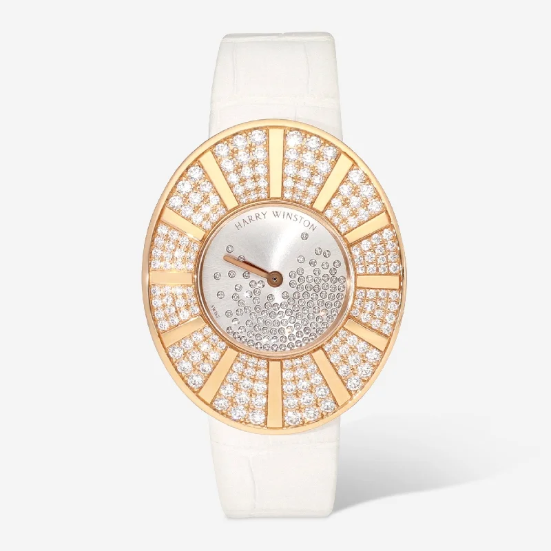 Harry Winston Talk To Me Diamond Green Dial 18K Rose Gold Quartz Ladies Watch TTMQHM33RR007