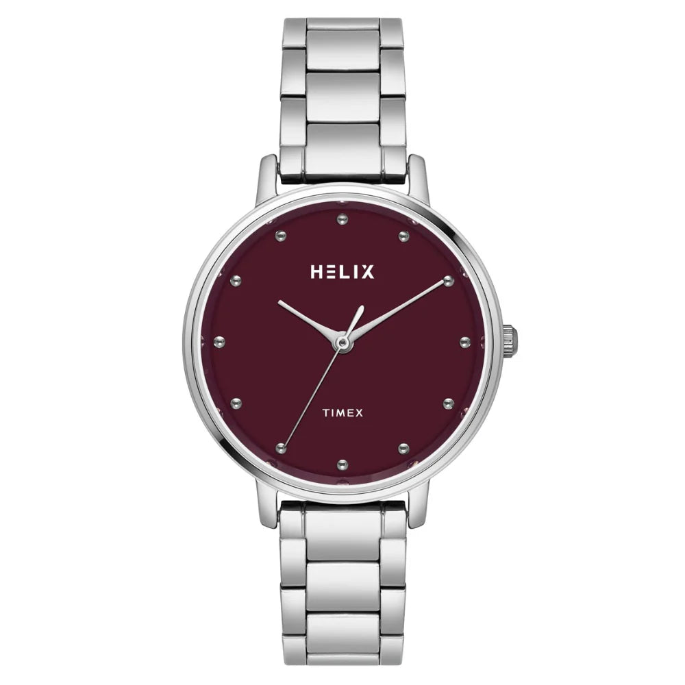 Helix By Timex Burgundy Round Analog Stainless Steel Watch Women -TW056HL04