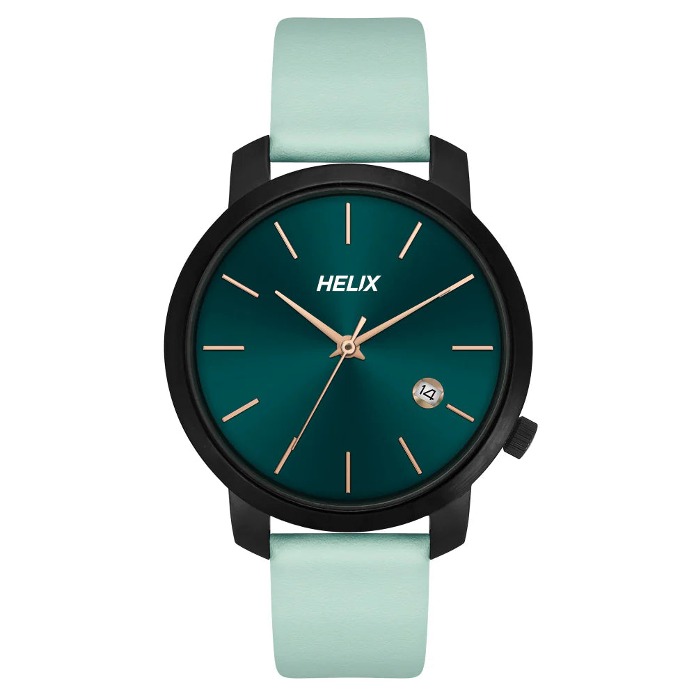 Helix By Timex Green Round Analog Leather Watch Women -TW032HL37