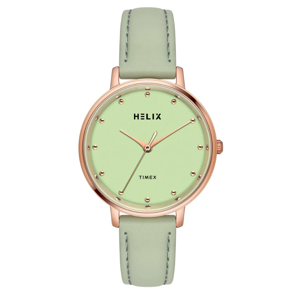 Helix By Timex Green Round Analog Leather Watch Women -TW056HL00