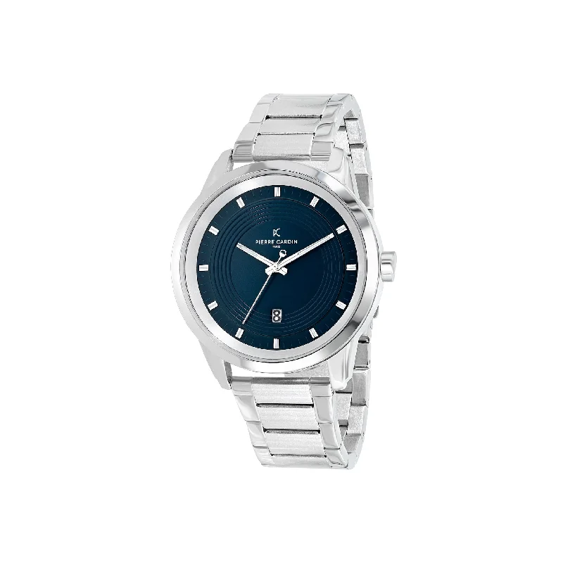 Les Halles Blue Dial Silver Watch with Silver Metal Link Strap