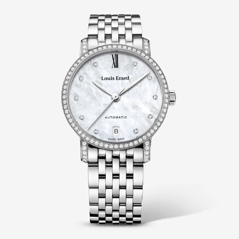 Louis Erard Excellence Diamond White Mother of Pearl Dial Stainless Steel Ladies Automatic Watch 68235FS14.BMA34