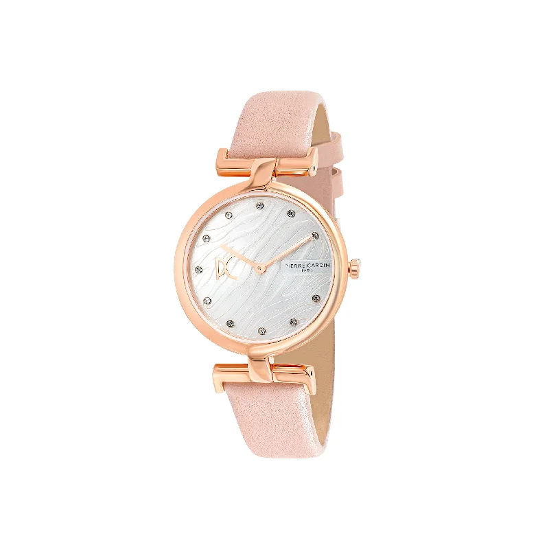 Madeleine Patterned Dial Rose Gold Watch with Leather Strap