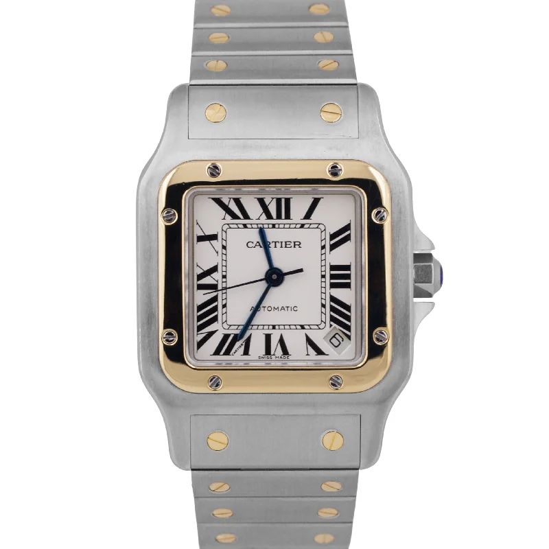 MINT Cartier Santos Galbee 32mm White Roman 18K Yellow Gold Steel 2823 W20099C4