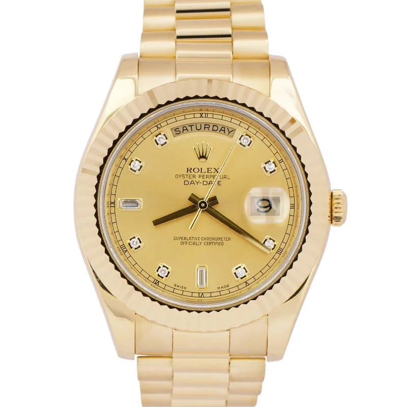 MINT PAPERS Rolex Day-Date II 41mm CHAMPAGNE DIAMOND 18K Yellow Gold 218238 BOX