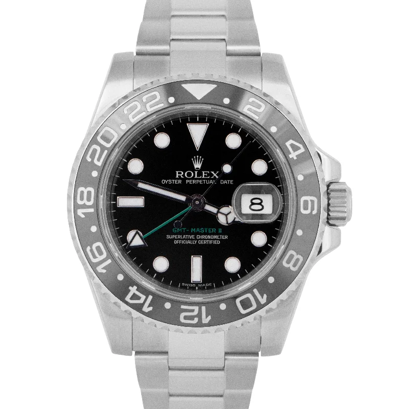 MINT Rolex GMT-Master II Stainless Steel Date Oyster Green 40mm Watch 116710 LN