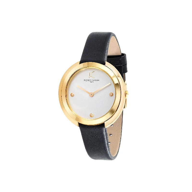 Montmartre Mother of Pearl Gold Watch with Black Leather Strap