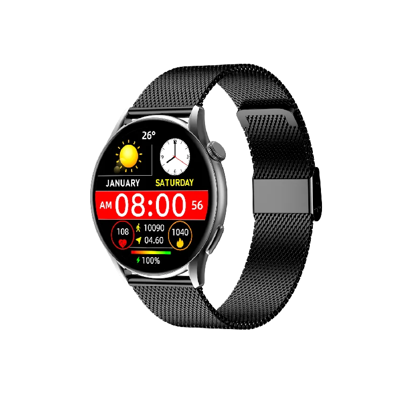 Montre Connectée 1.43" AMOLED Black Case with Black Mesh Band