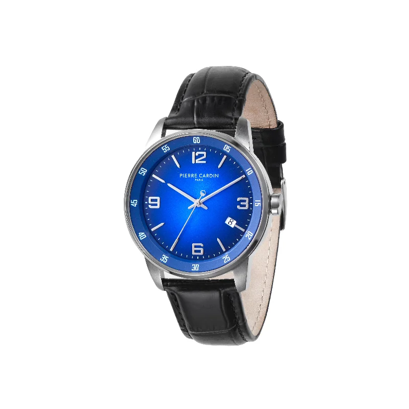 Montrouge Opulent Blue Dial watch with Black Leather Strap