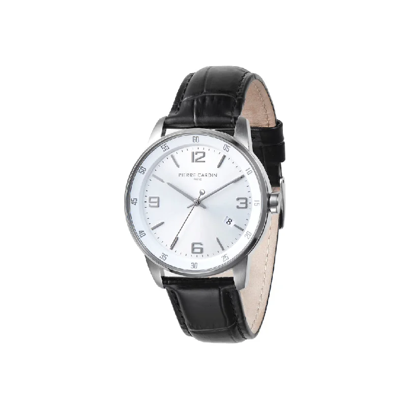 Montrouge Opulent White Dial watch with Black Leather Strap