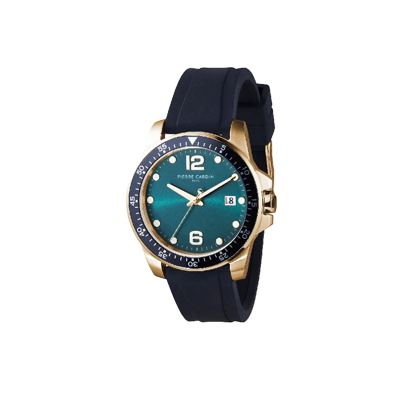 Nation Éclat Gold Watch with Rubber strap and Green dial