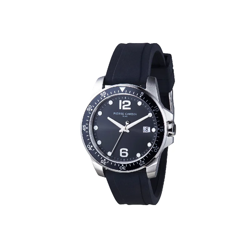 Nation Éclat Stainless Steel Watch with Rubber strap and Black Dial