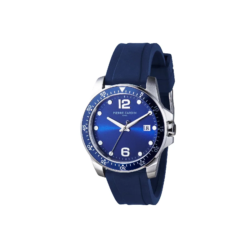 Nation Éclat Stainless Steel Watch with Rubber strap and Blue Dial