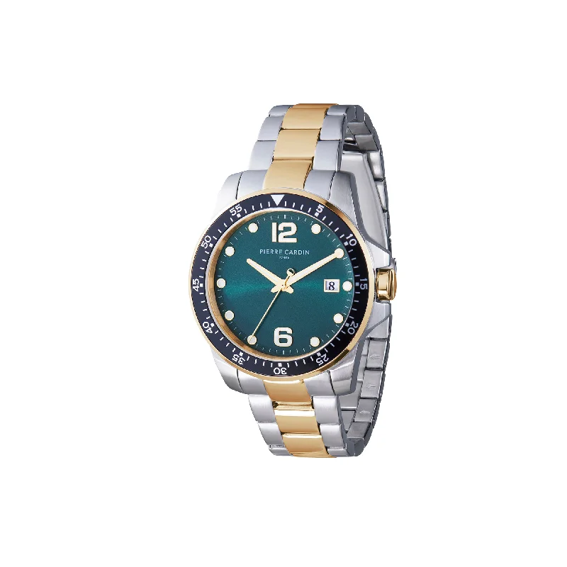 Nation Éclat Two Tone Steel and Gold Watch with Green Dial