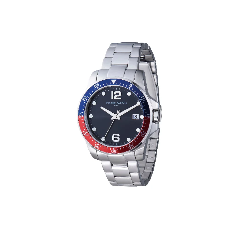 Nation Éclat watch with Black dial and Blue and Red Bezel