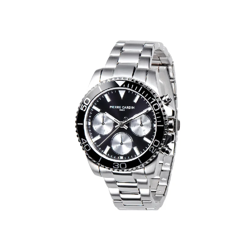 Nation Posh Multifunction watch with Black and Silver Dial and Metal Link Strap