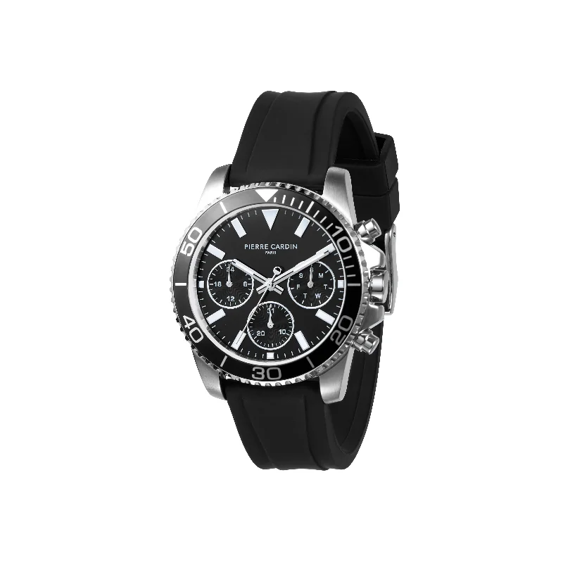 Nation Posh Multifunction watch with Black Dial and Black Rubber Strap