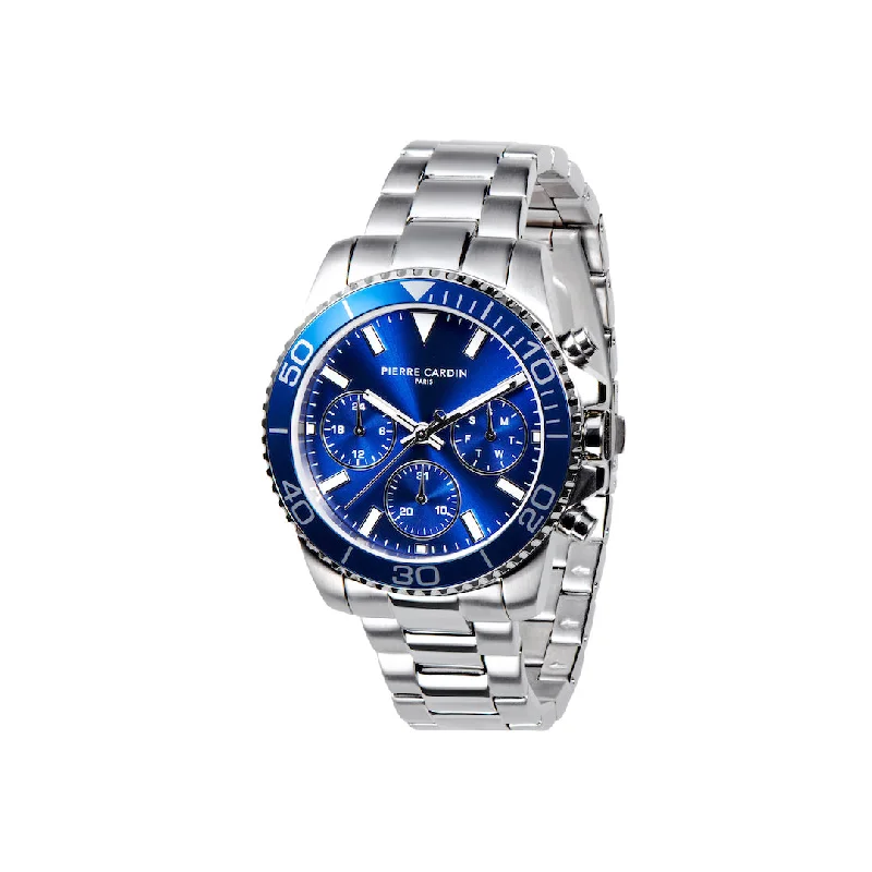 Nation Posh Multifunction watch with Blue Dial and Blue bezel with a Metal Links Strap