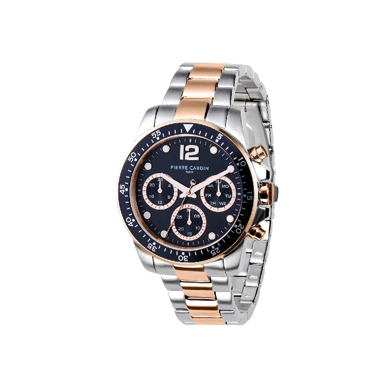 Nation Swank Multifunction Two tone watch with Black Dial with a Metal Links Strap