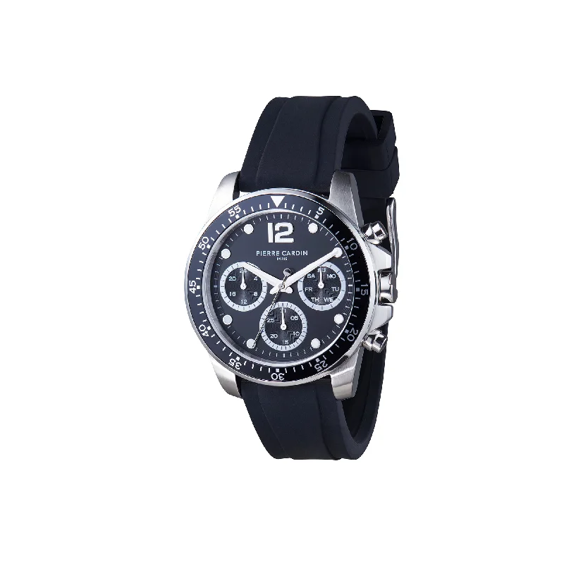 Nation Swank Multifunction watch with Black Dial and Black Bezel with a Rubber Strap