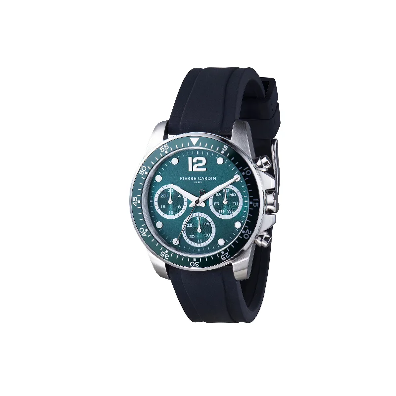 Nation Swank Multifunction watch with Green Dial with Green Bezel with a Rubber Strap