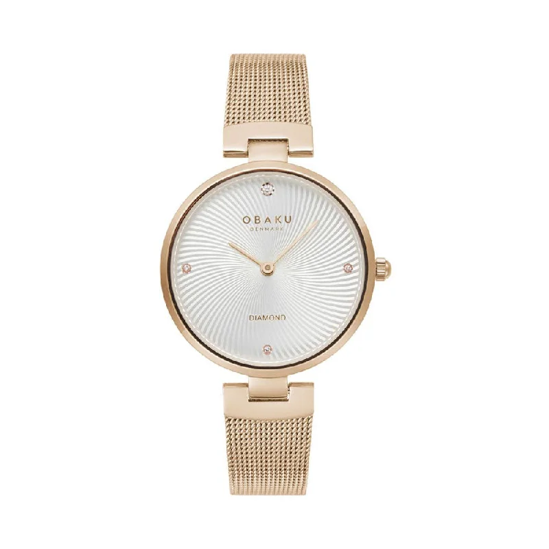 Obaku Diamant Rose Quartz Silver Round Dial Women's Watch - V256LXVIMV-DD