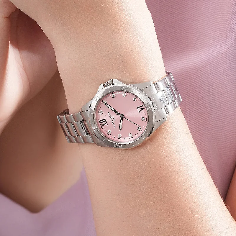 Observatoire Éclat Ladies’ Watch - Silver Case with Pale Pink Dial and Crystal Indexes