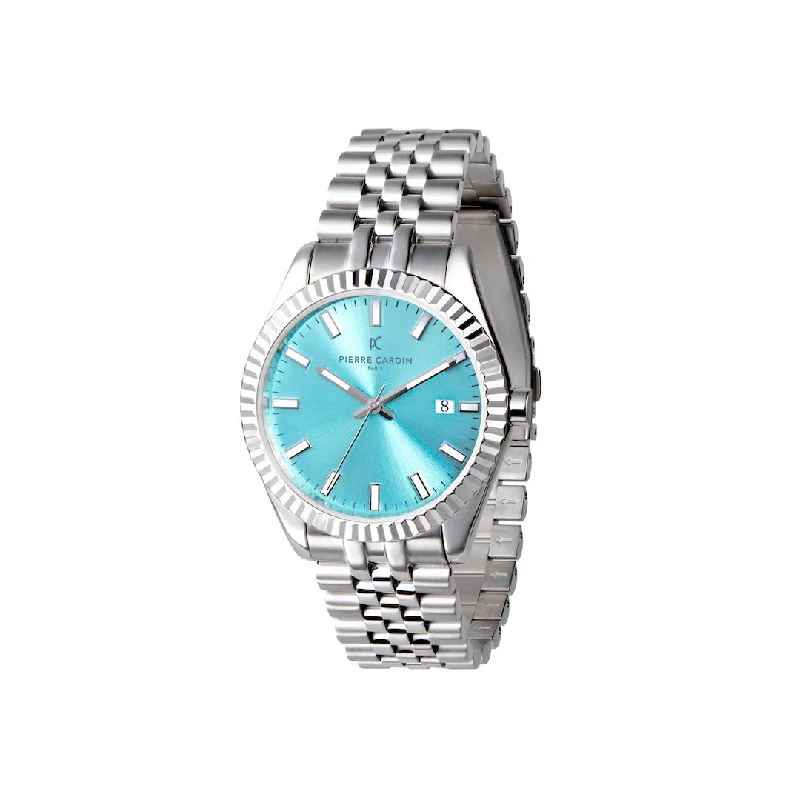 Opera Stainless Steel Date Watch with Fluted Bezel and Tiffany Blue Dial