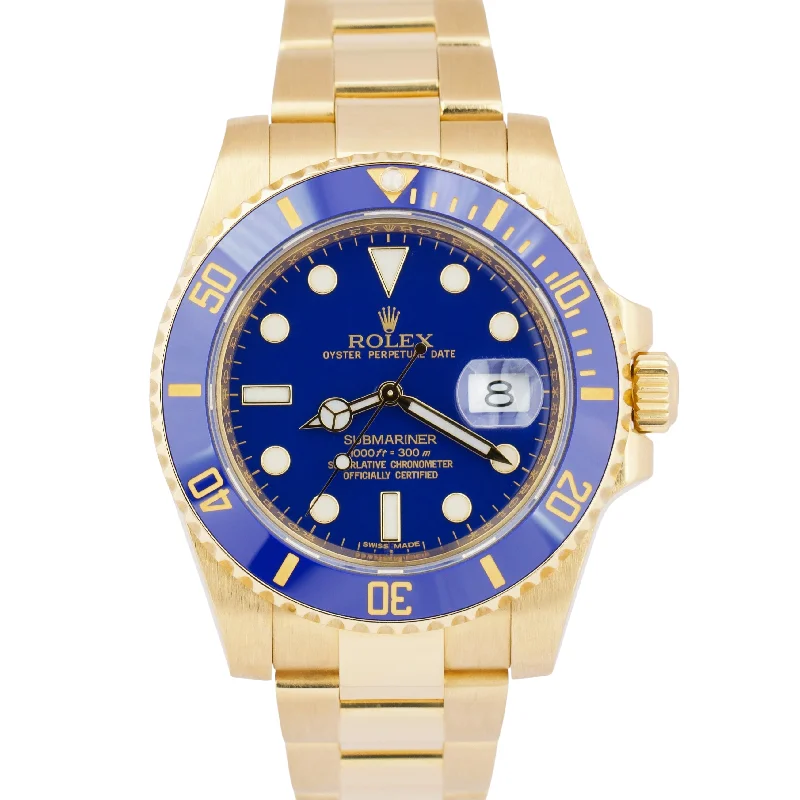 PAPERS Rolex Submariner Date BLUE 40mm Ceramic 18K Yellow Gold 116618 LB BOX