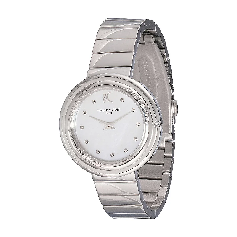 Passy Météore Ladies’ Watch - Silver Case with White Mother of Pearl Dial, Crystal Bezel, and Metal Link Strap