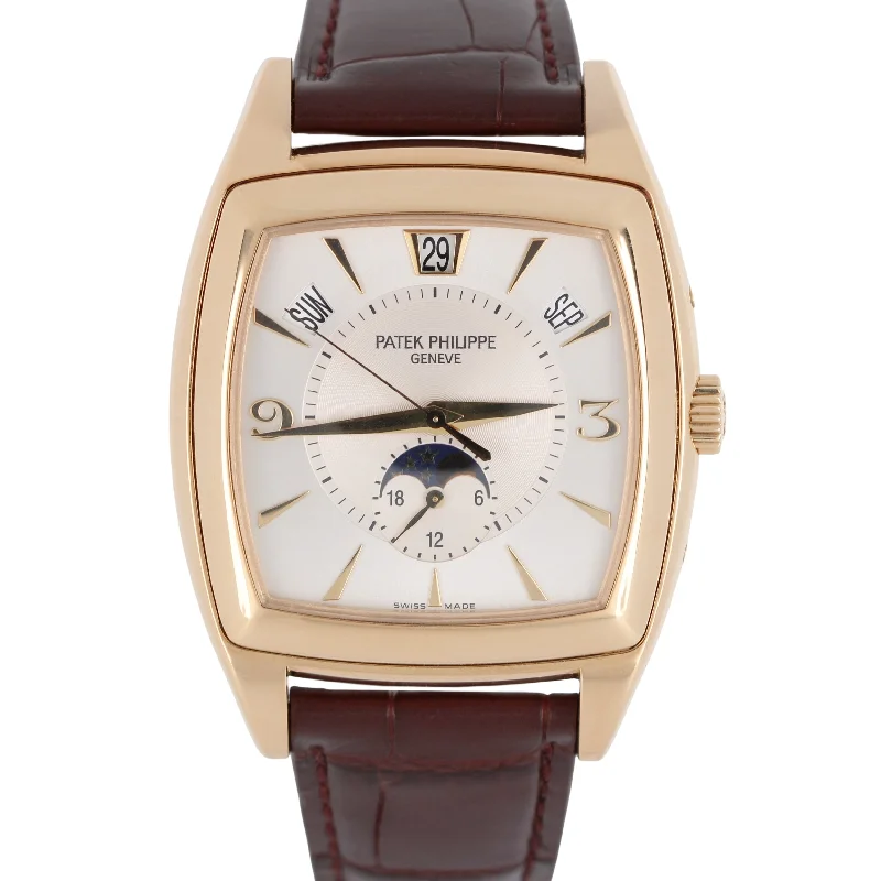 Patek Philippe Gondolo Calendario 18k Rose Gold Silver 51mm 5135R Leather Watch