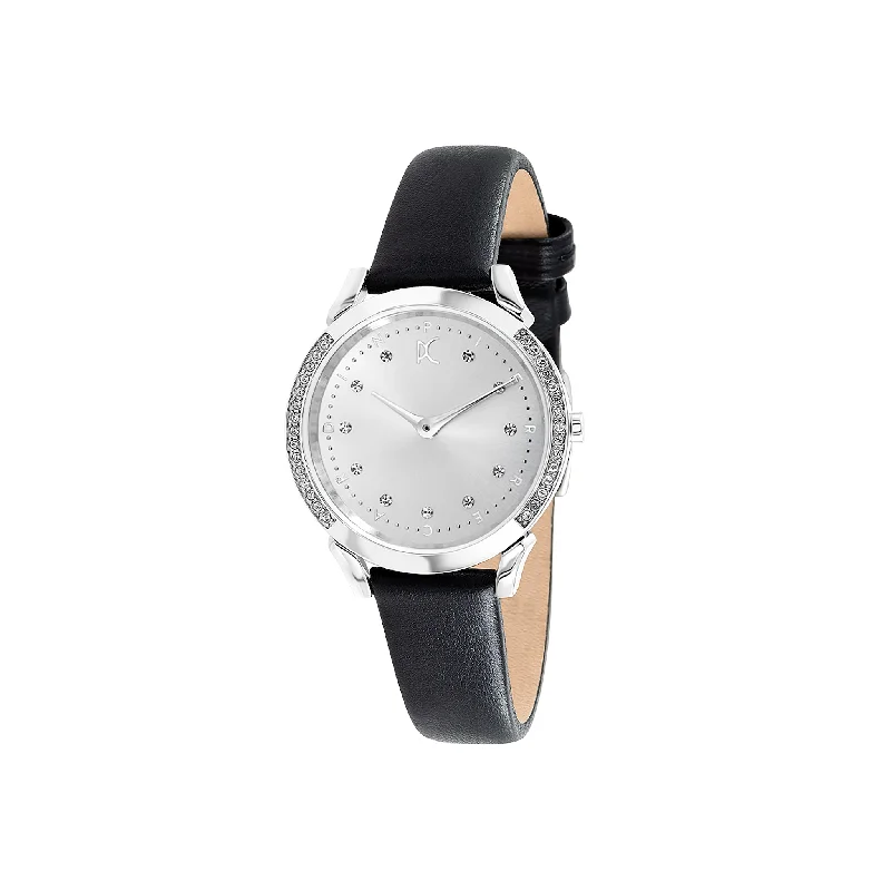 Pigalle Silver Stainless Steel Watch with Crystals and Leather Strap