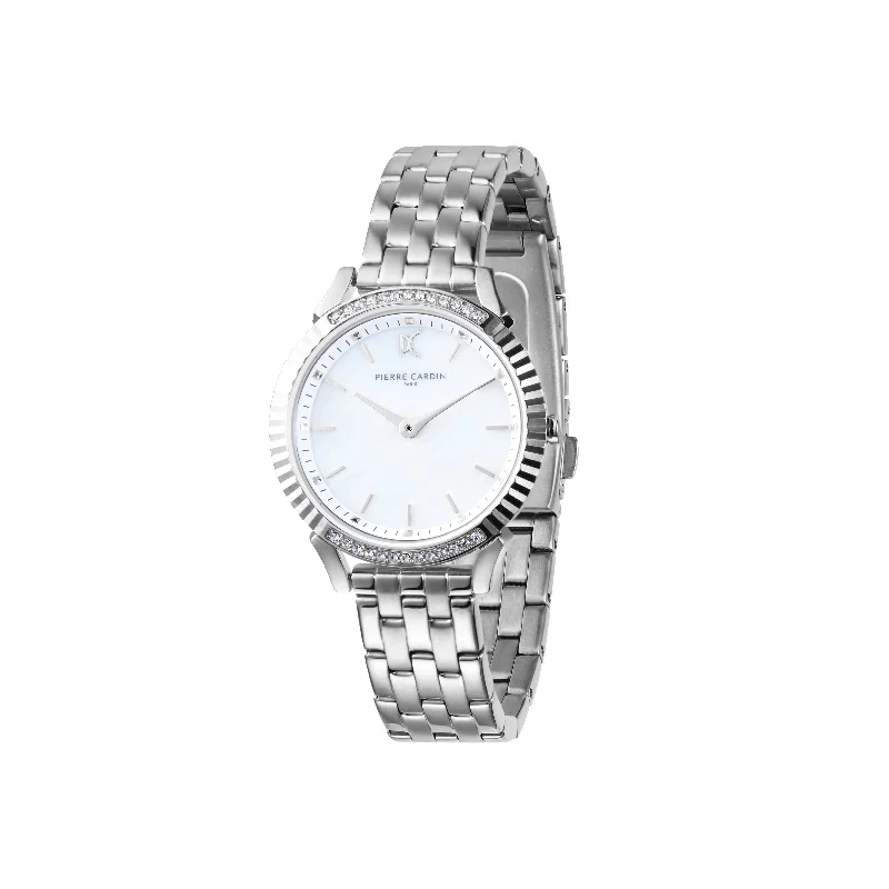 Pigalle Simplicity Stainless Steel Watch with Crystals and Mother of Pearl Dial