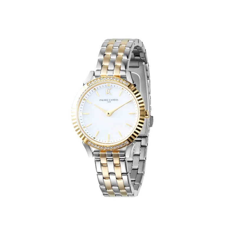 Pigalle Simplicity Two Tone Gold and Steel Watch with Crystals and Mother of Pearl Dial