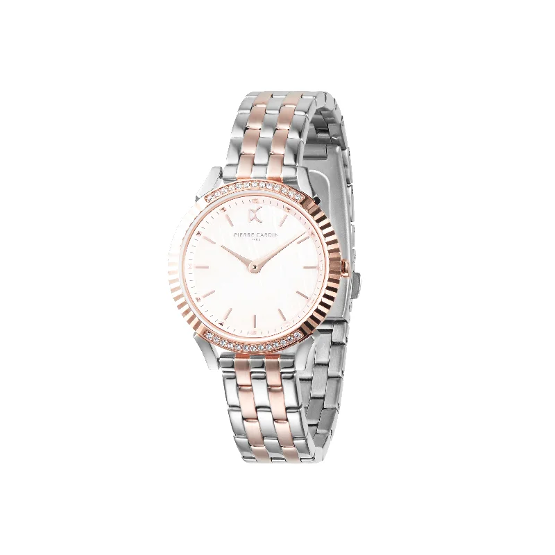 Pigalle Simplicity Two Tone Rose Gold and Steel Watch with Crystals and Mother of Pearl Dial