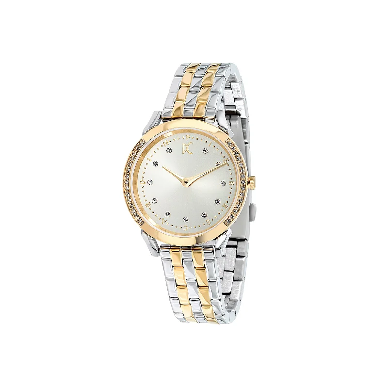 Pigalle Two Tone Gold and Silver Watch with Crystals and Metal Link Strap