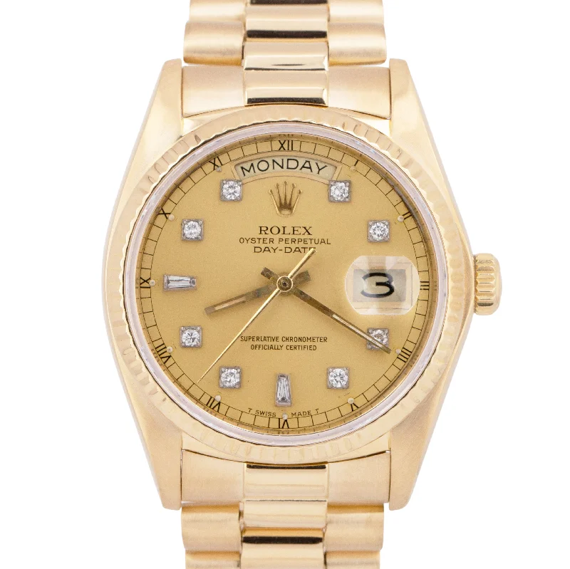 Rolex Day-Date President 36mm DIAMOND Fluted Solid 18K Yellow Gold Watch 18038