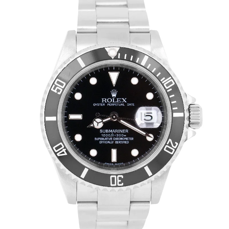 Rolex Submariner Date REHAUT 16610 T NO-HOLES Stainless Steel 40mm Oyster Watch