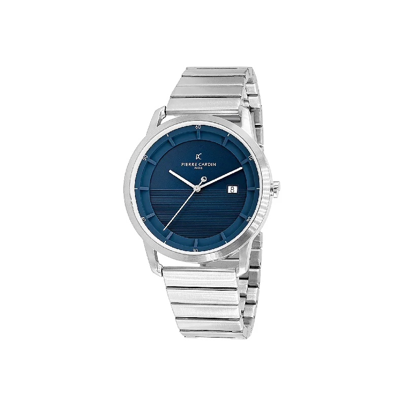 St. Germain Lines Watch with Blue Dial, Silver Case and Metal Links Strap