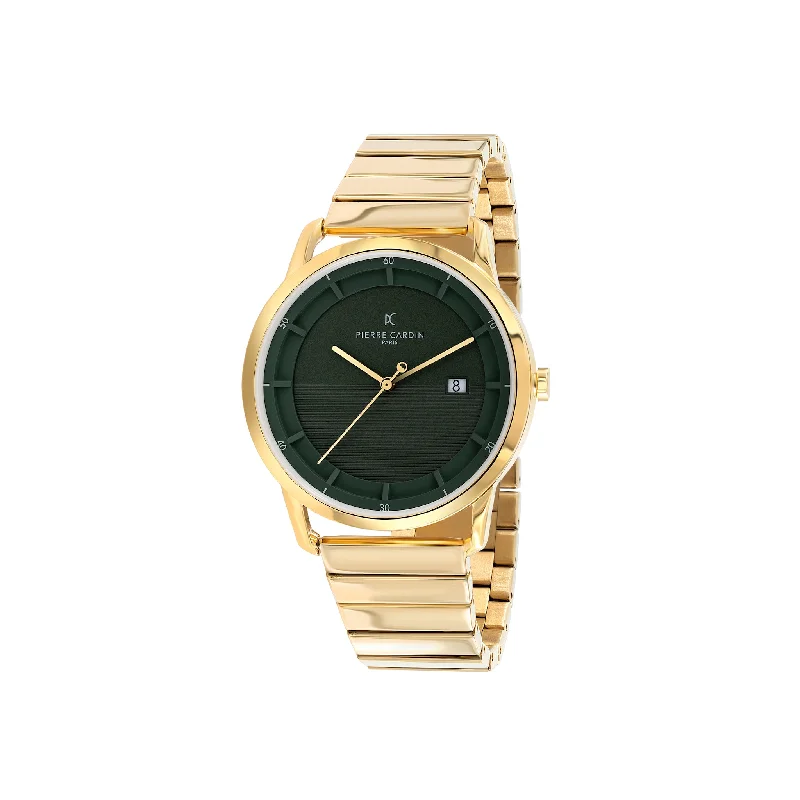 St. Germain Lines Watch with Green Dial, Gold Case and Metal Links Strap