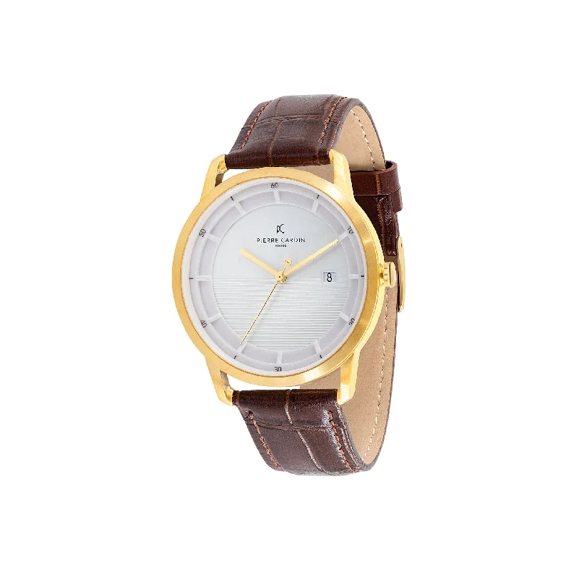 St. Germain Lines Watch with White Dial, Gold Case and Brown Leather Strap